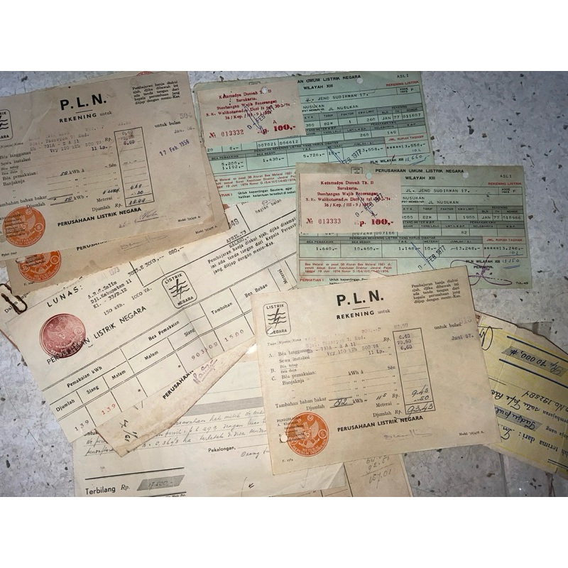 Koleksi Dokumen Rekening Listrik Jadul 1950s