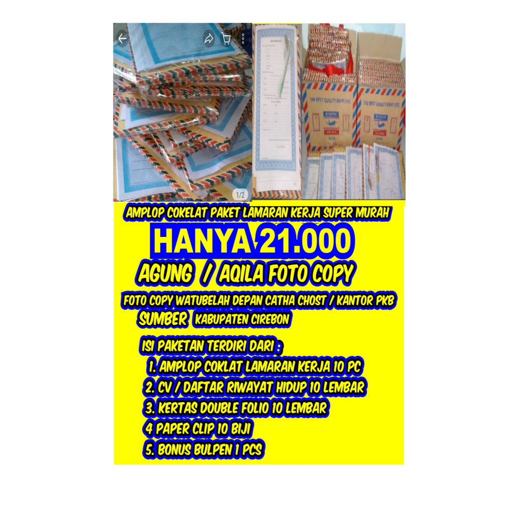 

HJK Paket Lamaran Kerja Amplop Coklat Lengkap Murah