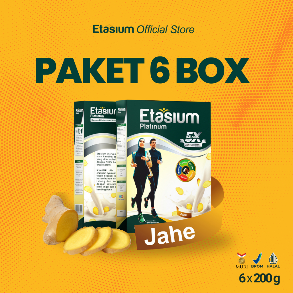 

Etasium Platinum - PAKET 6 BOX - RASA JAHE - Susu Kambing Etawa Bubuk 200g