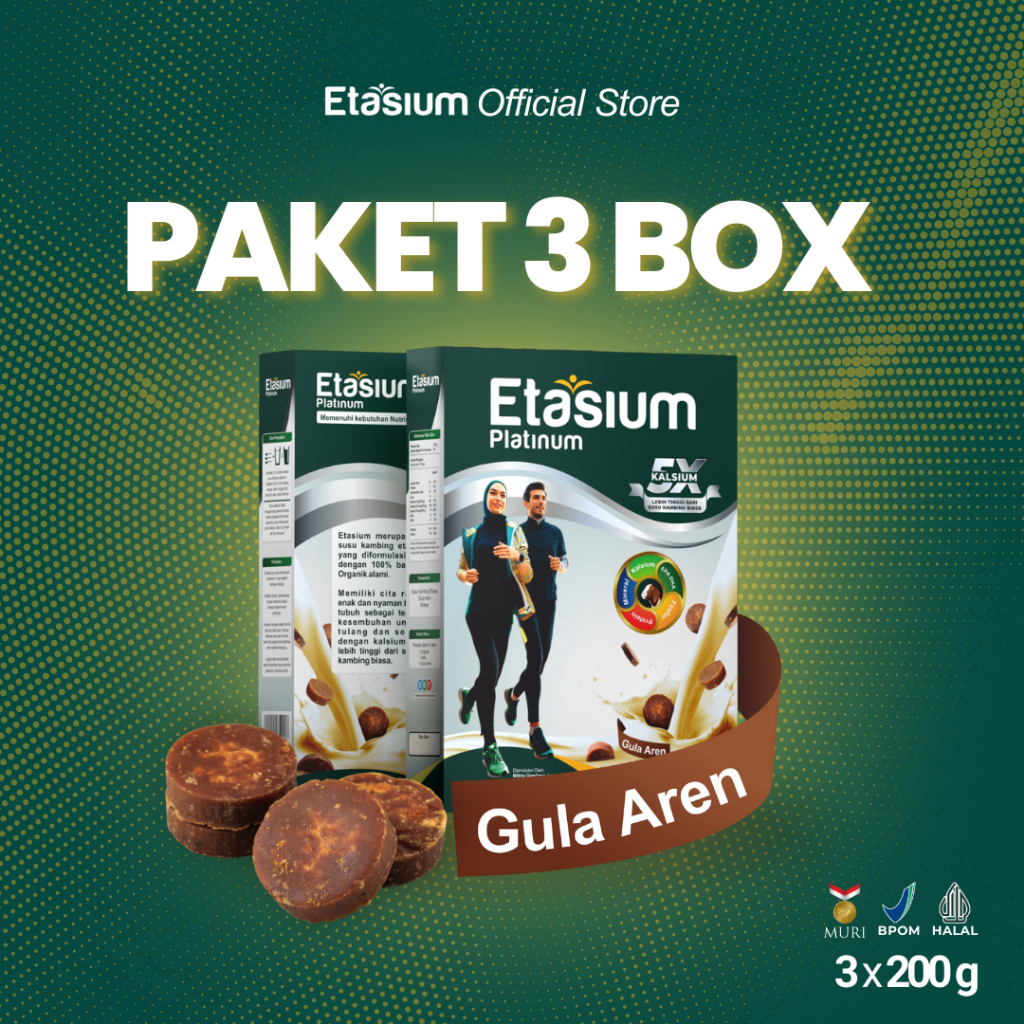 

Etasium Platinum - PAKET 3 BOX - RASA GULA AREN - Susu Kambing Etawa Bubuk 200g