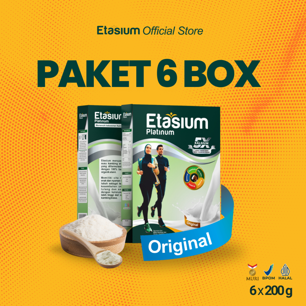 

Etasium Platinum - PAKET 6 BOX - RASA ORIGINAL - Susu Kambing Etawa Bubuk 200g