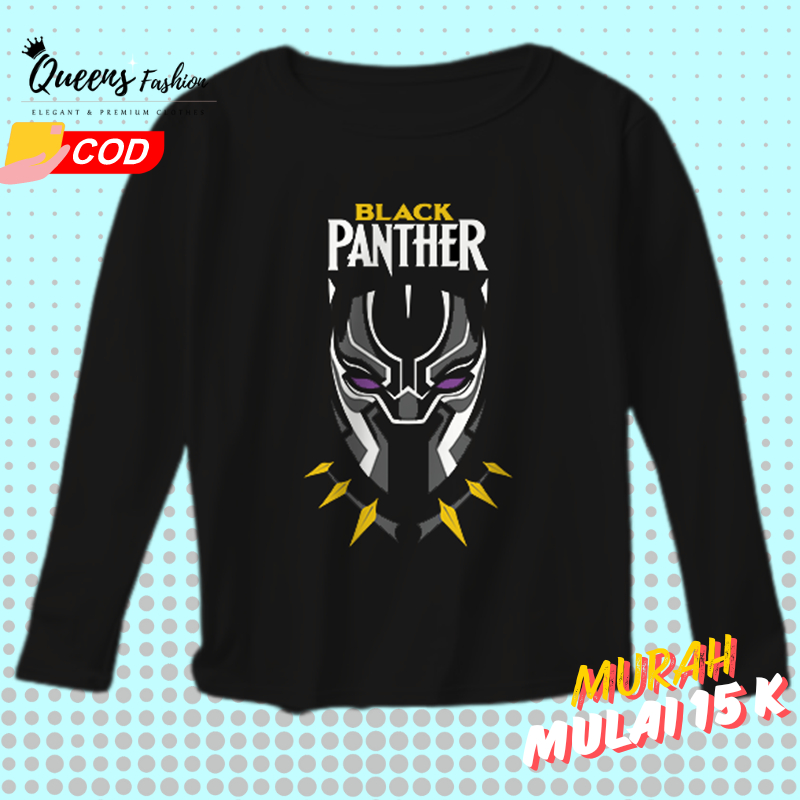 Kaos Anak Laki Laki Lengan Panjang Motif Black Panther 1 - 10 Tahun - QueensFashion_id