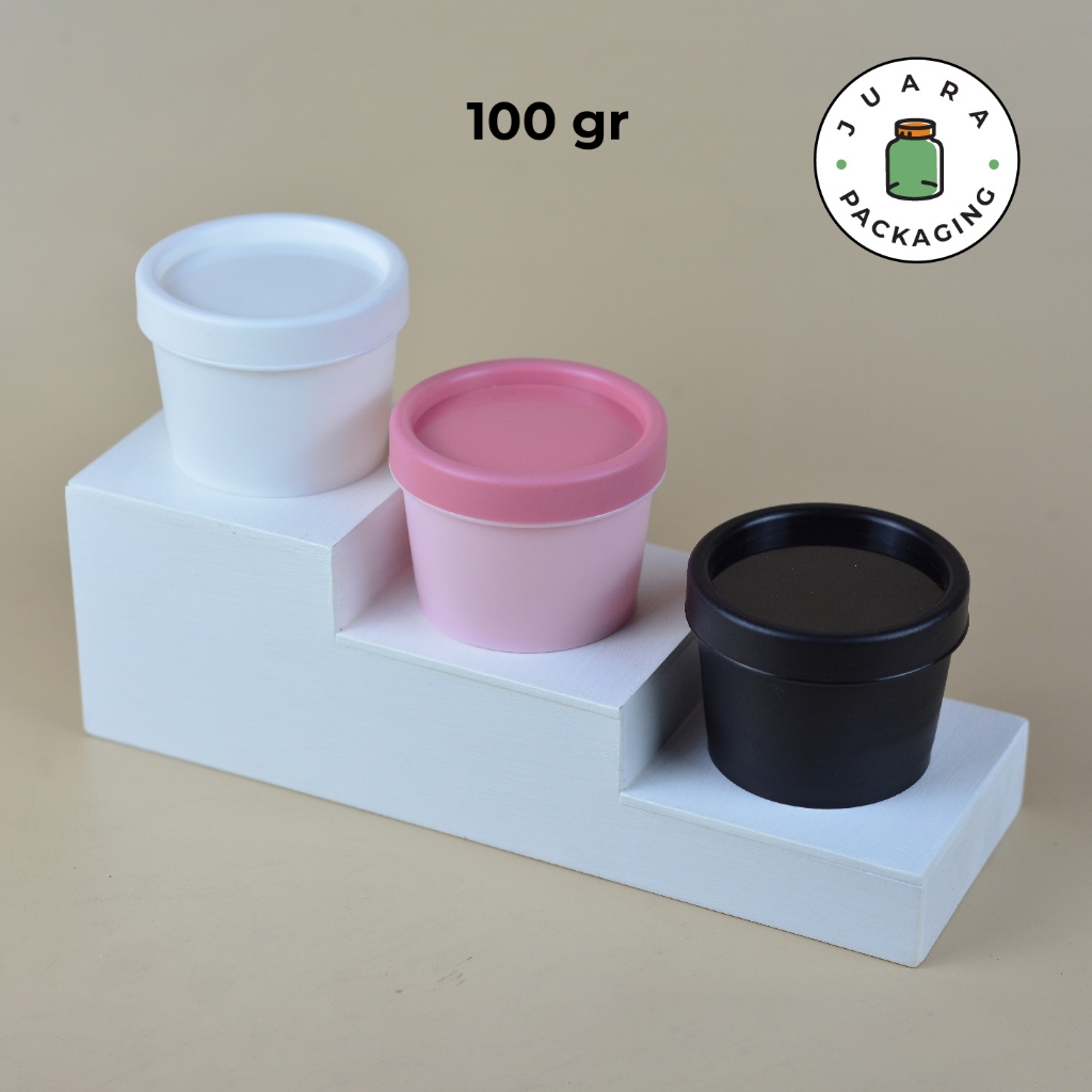 Pot Plastik 100gr 100ml Warna Hitam Putih Pink dengan Inner Lid – Wadah Ice Cream, Gelato, Jelly, Lu
