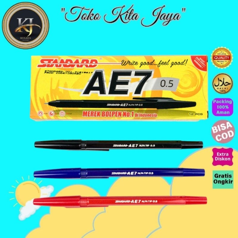 

pulpen pena standard AE7 0,5mm - merah, hitam, biru ( 1 Pack )