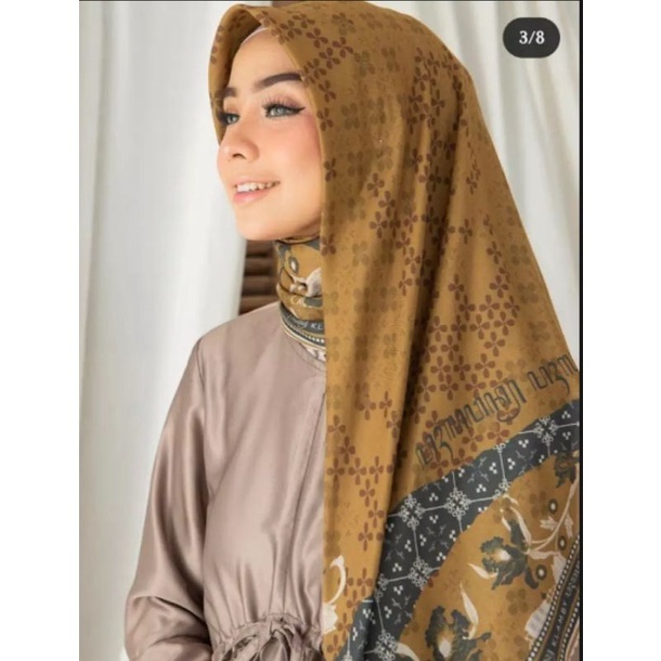 Hijab Segi Empat Motif SABRINA/ Kerudung Voal Laser Cut Warna Kuning Kunyit