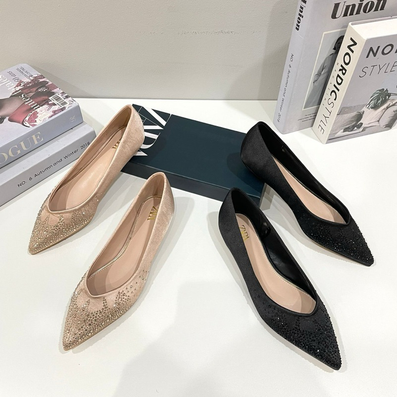 Flatshoes with blink diamond by Zara loafers satin high quality fashion shoes sepatu flat wanita kan