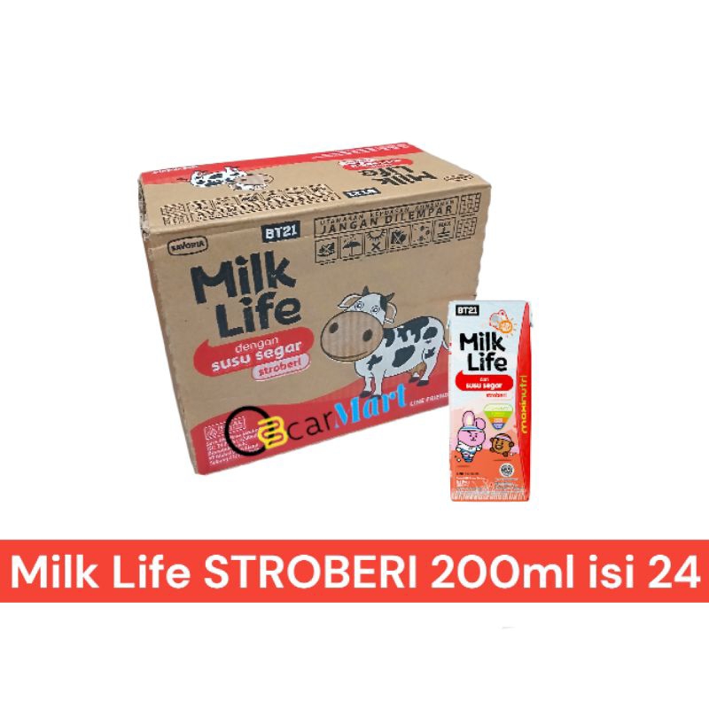 

[GSVmart] Susu MILK LIFE 200ml 1 Dus isi 24 STROBERI Susu UHT Segar