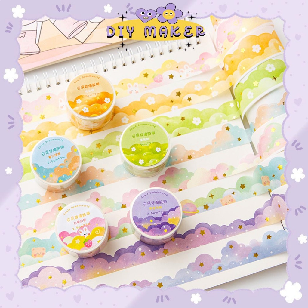 

DM Washitape Motif Awan Jurnal Buku / Scrapbook Masking Tape Aesthetic STICKER CLOUD Selotip WT12