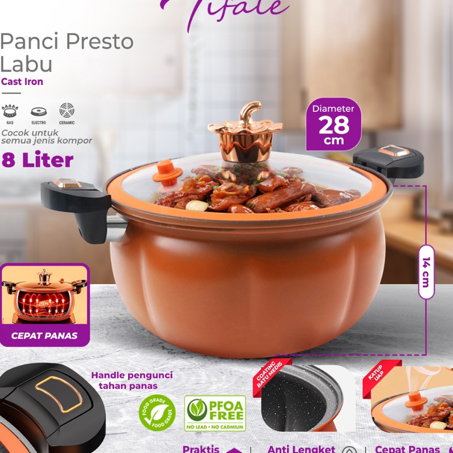 HJ6 Tifale Panci Presto Labu 8 Liter Wajan Panci Presto Coating Batu Premium Quality