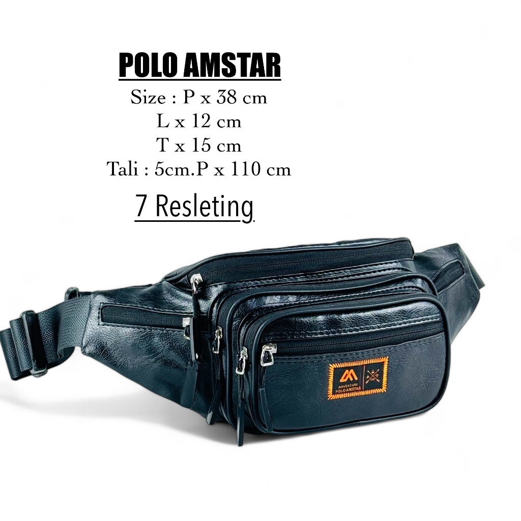Tas Pinggang Pria Wanita Kulit PU Original Polo Amstar Tas Selempang Anti Air Waistbag Casual