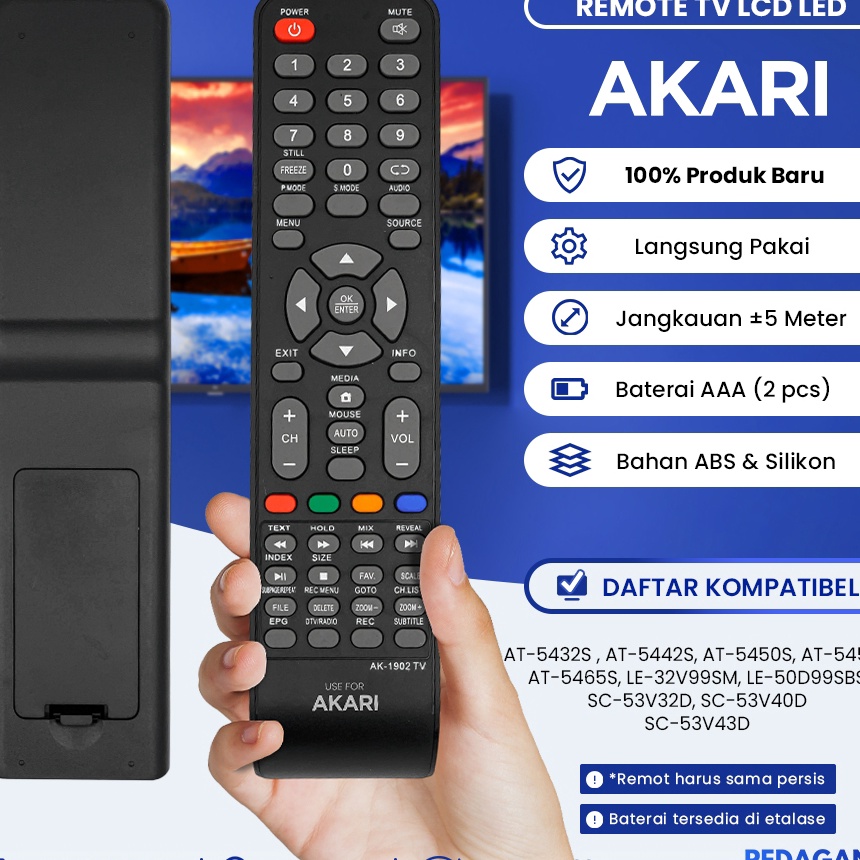 HJ6 Remot Remote TV Akari LCD LED Smart Connect RC992AS AT5432S AT5442S AT545S AT5455S AT5465S LE32V