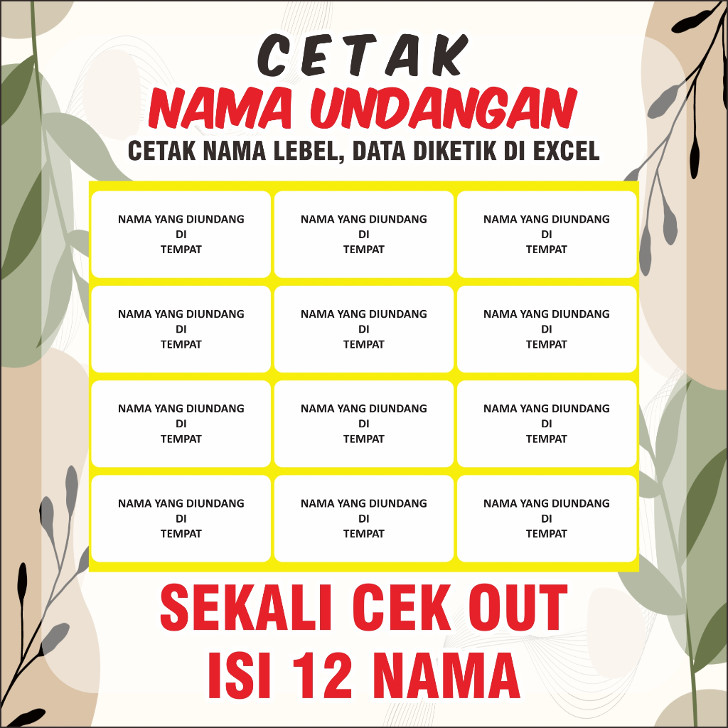 

TERMURAH Cetak Stiker Label Nama Undangan Buku Sekolah Kode 103 1 PCS ISI 12 Nama