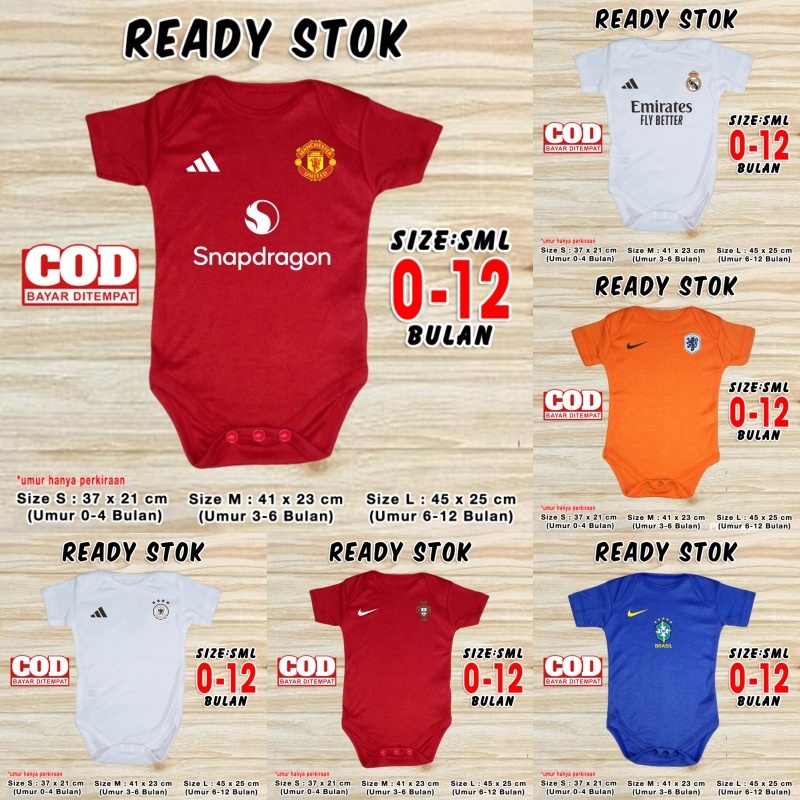 jumper baju bayi bola klub kaos set jamper romper pakaian kado laki laki perempuan newborn 0 6 12 bu