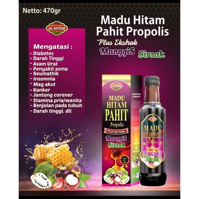 

Madu Hitam Pahit Al Afiyah Propolis Plus Ekstrak Manggis Sirsak 470 gram