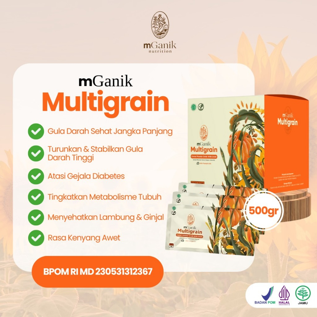 

Mganik Multigrain isi 20 sachet - Pengganti Sarapan Diabetes Multi Grain - Turunkan Dan Stabilkan Gula darah Tinggi