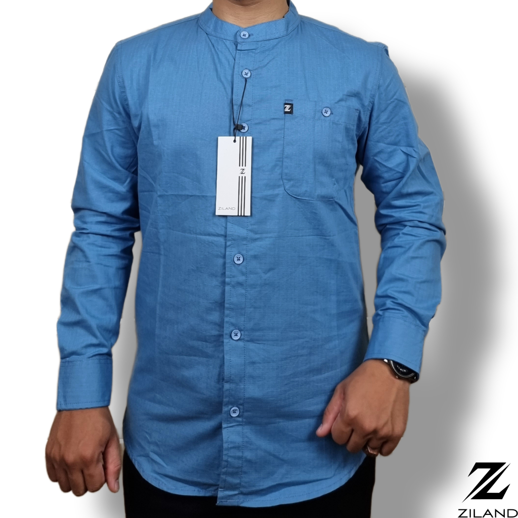 Kemko Dewasa ZILAND biru wardah Kemeja Koko Pria Lengan Panjang Katun Premium Ada Ukuran Jumbo High 