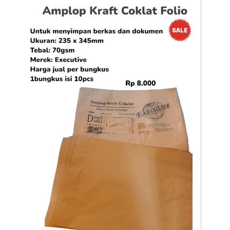 

{APM}[10 PCS] Amplop Kraft Coklat Folio/ Merek Executive/ 70GSM/ 235 x 345mm
