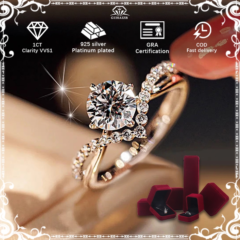 Cincin Wanita Moissanite  perhiasan perak asli 925 bersertifikat bersertifikat Berlian Cincin Kawin 