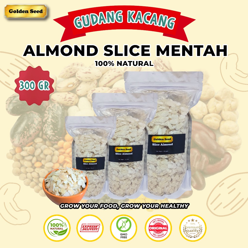 

RAW ALMOND SLICE 300 GRAM PREMIUM - ALMOND IRIS MENTAH 300 GR