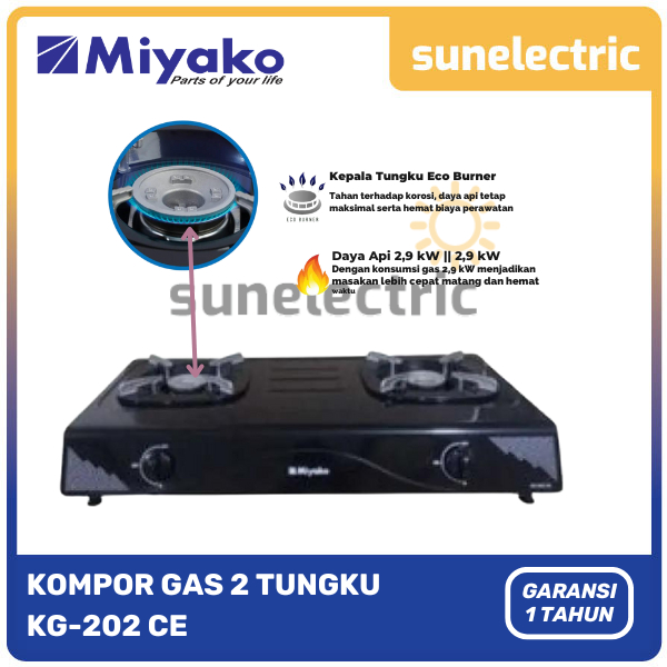 Miyako KG 202 CE Kompor Gas 2 Tungku /Kompor Gas Tekanan Rendah / KG-202 CE/ KG-202CE/ KG 202 CE