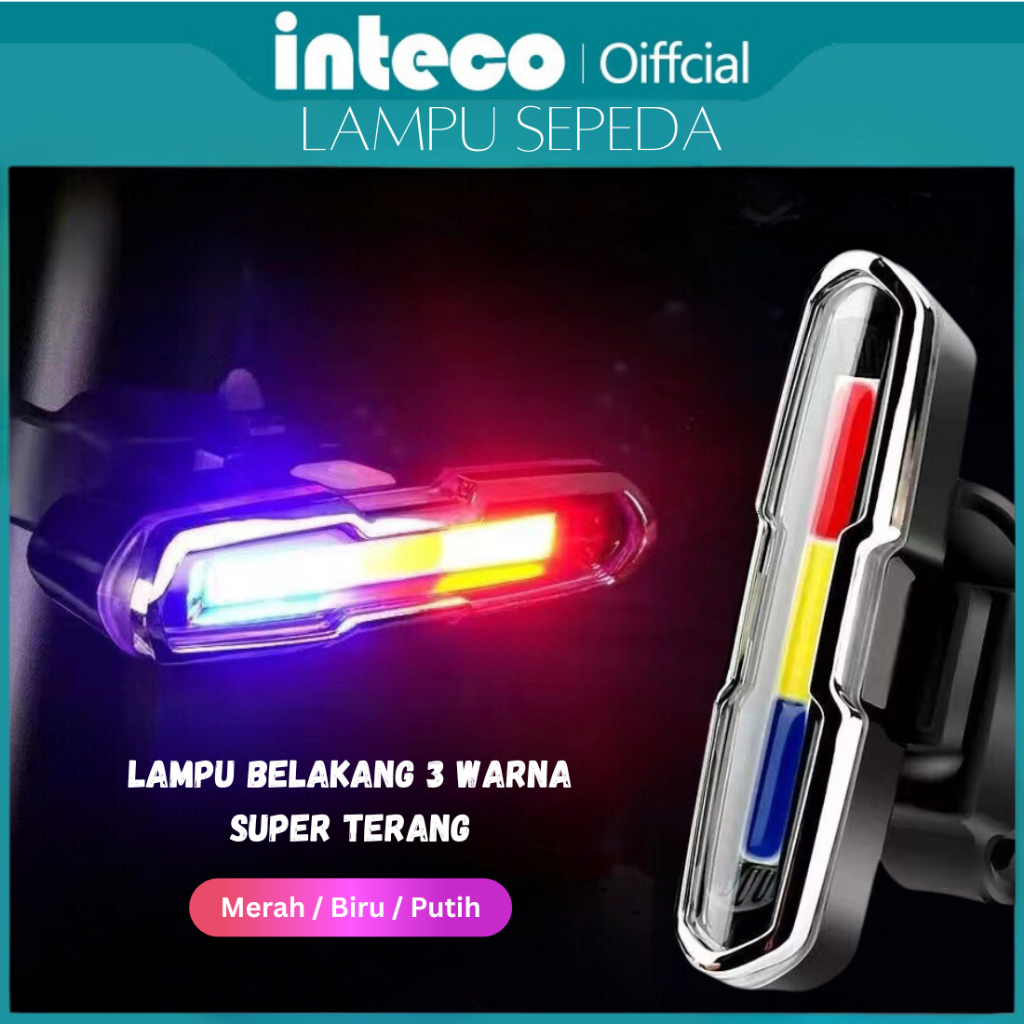 Lampu Belakang Sepeda 3 Warna Merah/Biru/Putih Lampu Sepeda USB Recharge Anti Air Gunung Mengendarai