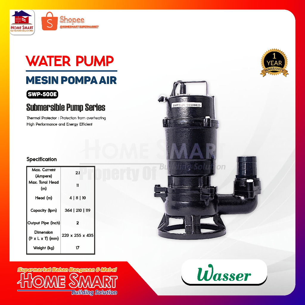 Mesin Pompa Air Celup Sirkulasi Air Kotor Wasser SWP-500 E