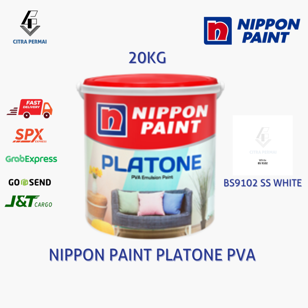 NIPPON PAINT CAT TEMBOK PLATONE PVA WHITE 20KG /  CAT TEMBOK DINDING PUTIH / CAT NIPPON PAINT
