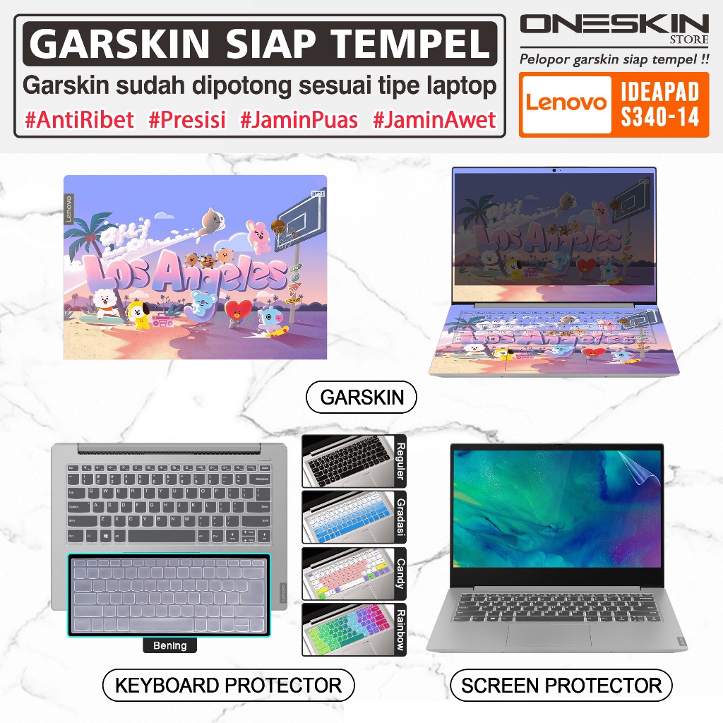 Garskin Sticker Laptop Pelindung Screen Keyboard Protector Lenovo IdeaPad S340-14 13 15 14API 14IML 