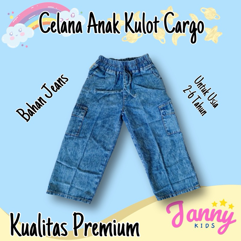 Celana Kulot Anak jeans | Kulot Baggypanst Cargo Jeans Anak usia 2-6 Tahun