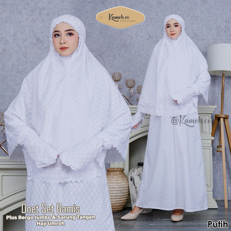 Baju Ihram Wanita Putih Satu Set Lengkap Gamis Umroh Wanita KS