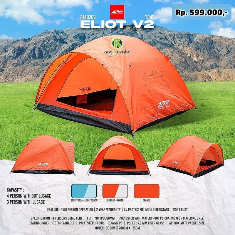 AREI ELIOT V2 TENDA DOME KAPASITAS 3-4 ORANG REI NOT NSM 4 TENDAKI