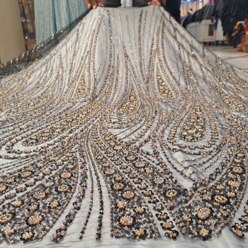 (COD) tulle kenari korea full payett/ bakal kain baju pengantin,dress nikahan mewah/gamis,bakal keba