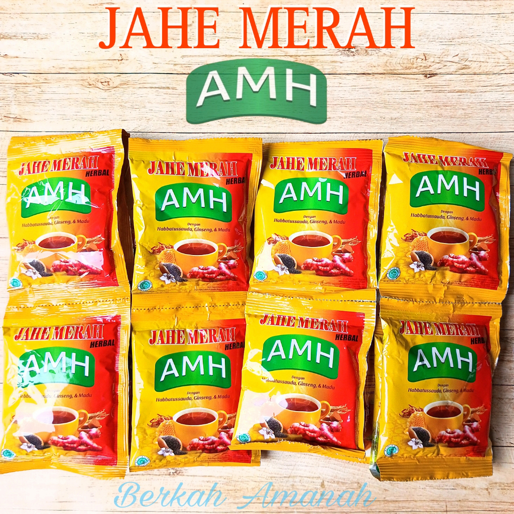 

JAHE MERAH AMH 1 Renceng isi 10pcs x 20gram Minuman Herbal Dengan Habbatussauda, Gingseng & Madu