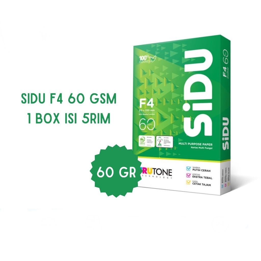 

SIDU Kertas Fotocopy Print HVS F4 60 gram SINAR DUNIA - 1 Rim