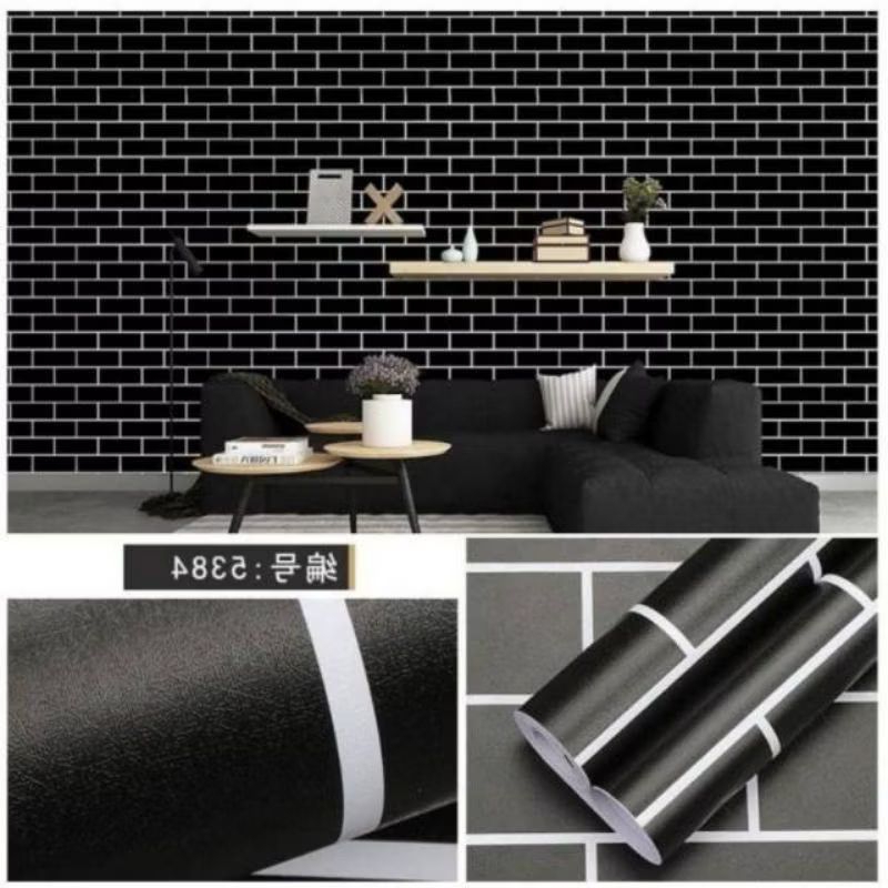 Wallpaper Sticker Dinding BATU BATA Hitam 3D
