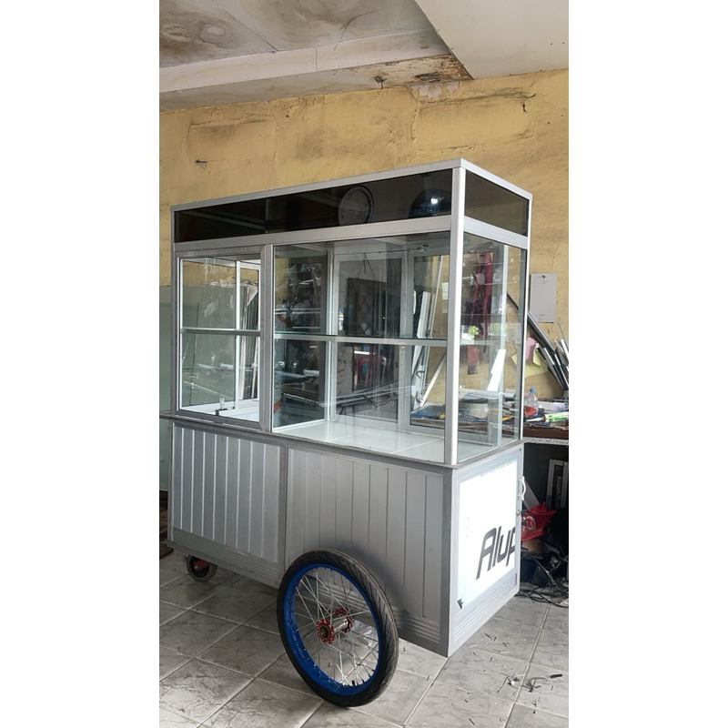 Gerobak Alumunium Dorong Keliling Roda Motor Gorengan Martabak Ayam FriedChicken Minuman Jus