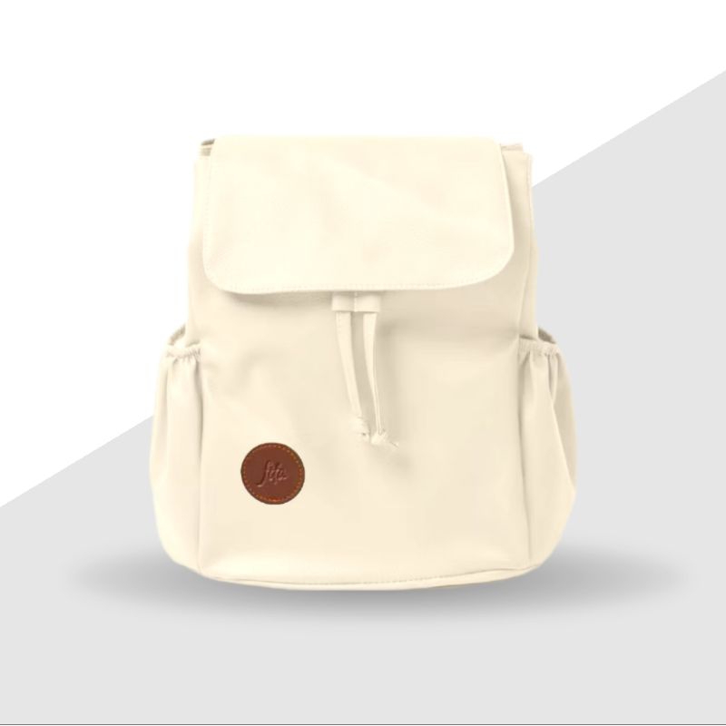 Tas Ransel Gendong Wanita Cream Backpack Kulit Sintetis