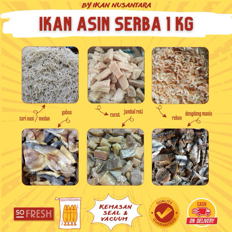 

IKAN ASIN SERBA 1 KILOGRAM/ CUMI ASIN IKAN ASIN NUSANTARA / KUALITAS PREMIUM