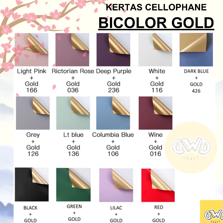 

MURAH BERKULITAS 5 LEMBAR BICOLOR GOLD Flower Wrapping Cellophane Kertas Buket Bunga Hand Bouquet