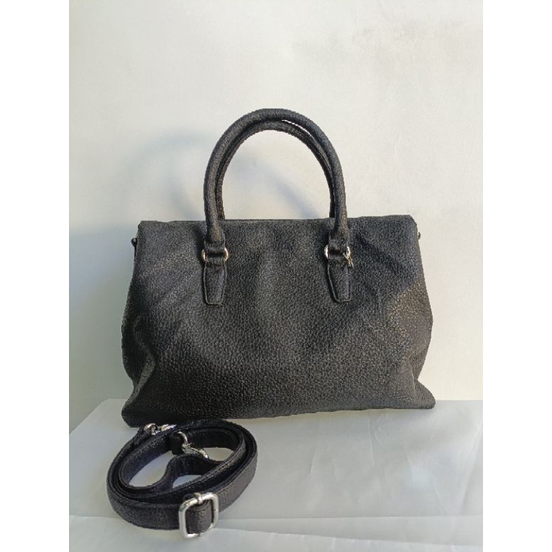 Tas Wanita Preloved Second Murah Original Anne Klein Large Shoulder / Crossbody Leather Bag Black Ku