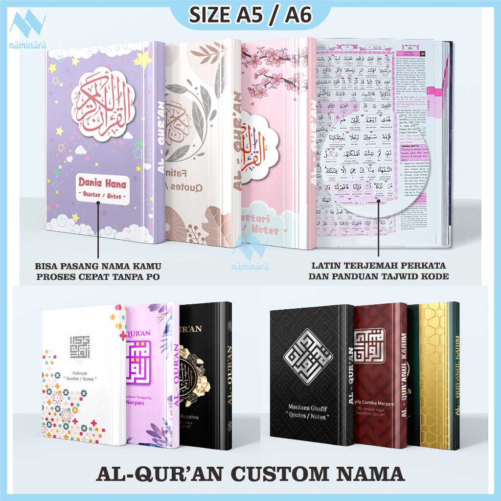 A5 | Alquran terjemah perkata tajwid warna Rasm Utsmani free custom nama cover size A5 | Hard Cover 