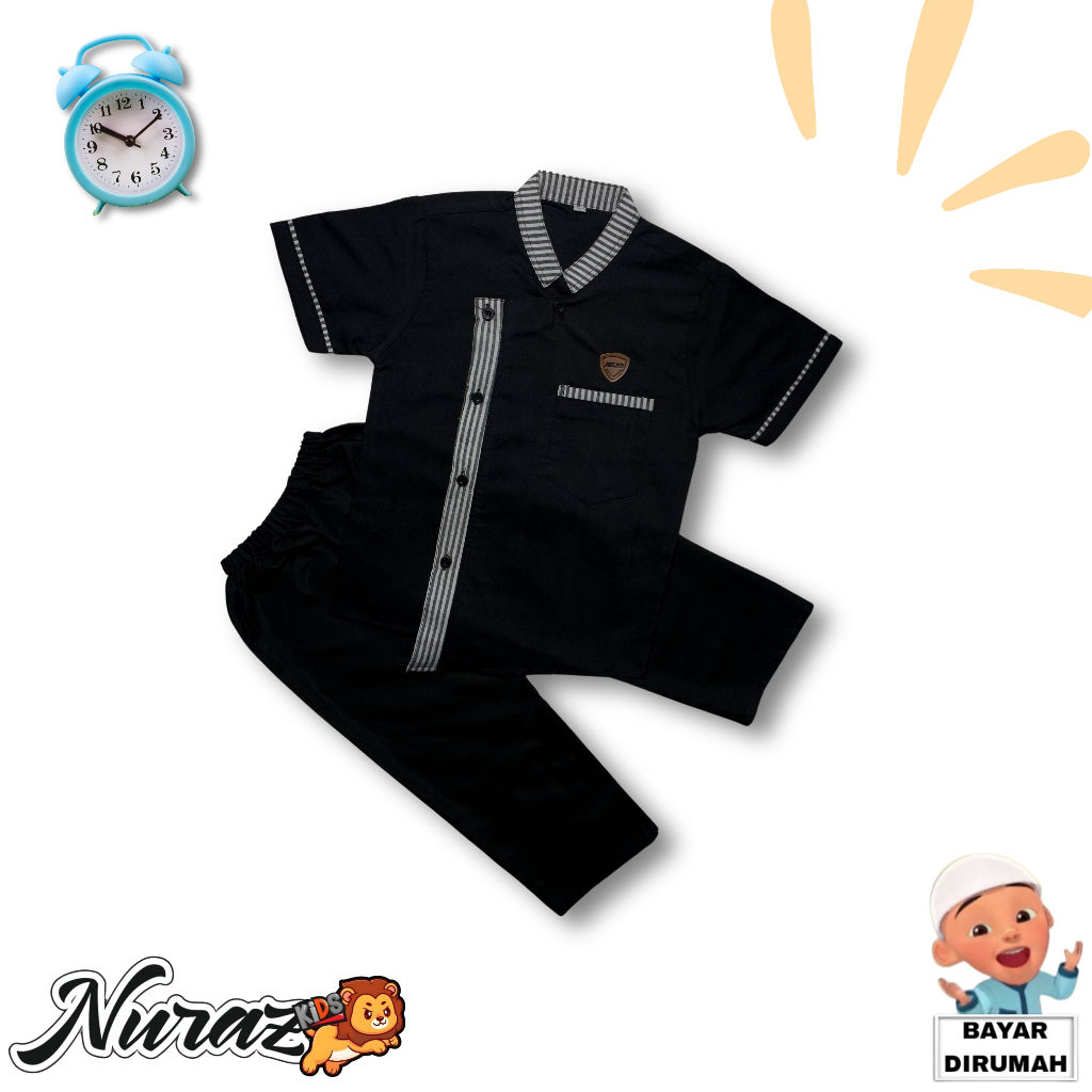 100% aman nuraz kids - baju koko manasik haji anak laki laki usia 1-10 tahun setelan baju koko
