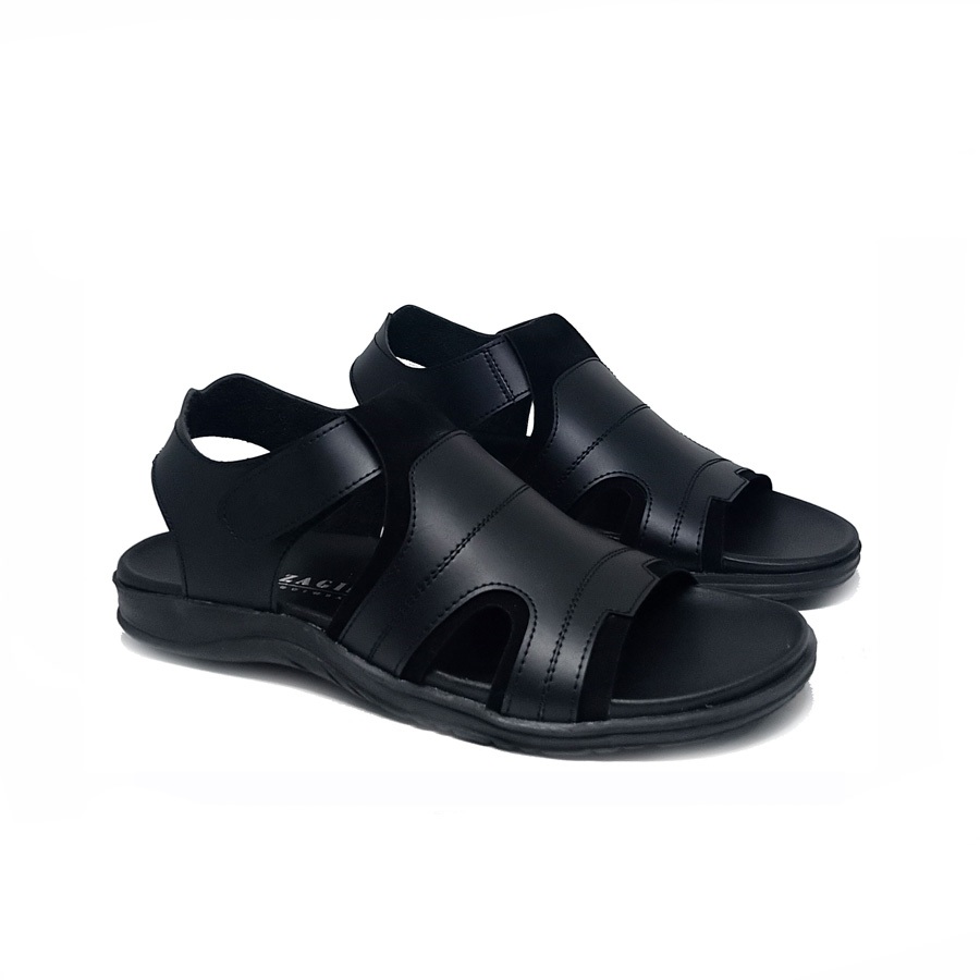 Sepatu Sandal Pria Kulit Full Black / Sendal Selop Casual Formal Laki Laki