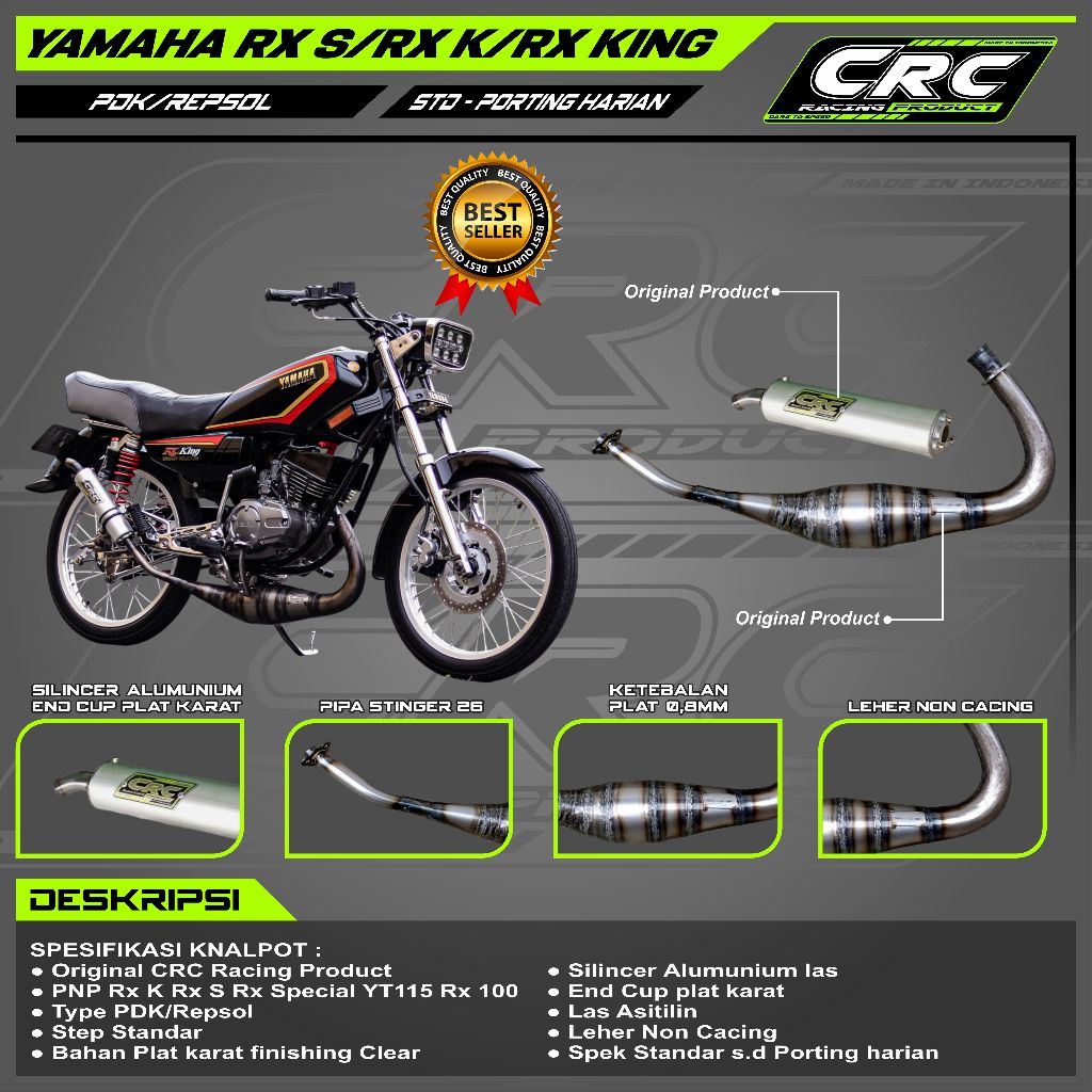 KNALPOT RACING CRC RX KING SCORPIO PDK REPSOL SEMI GARAPAN KOREK HARIAN