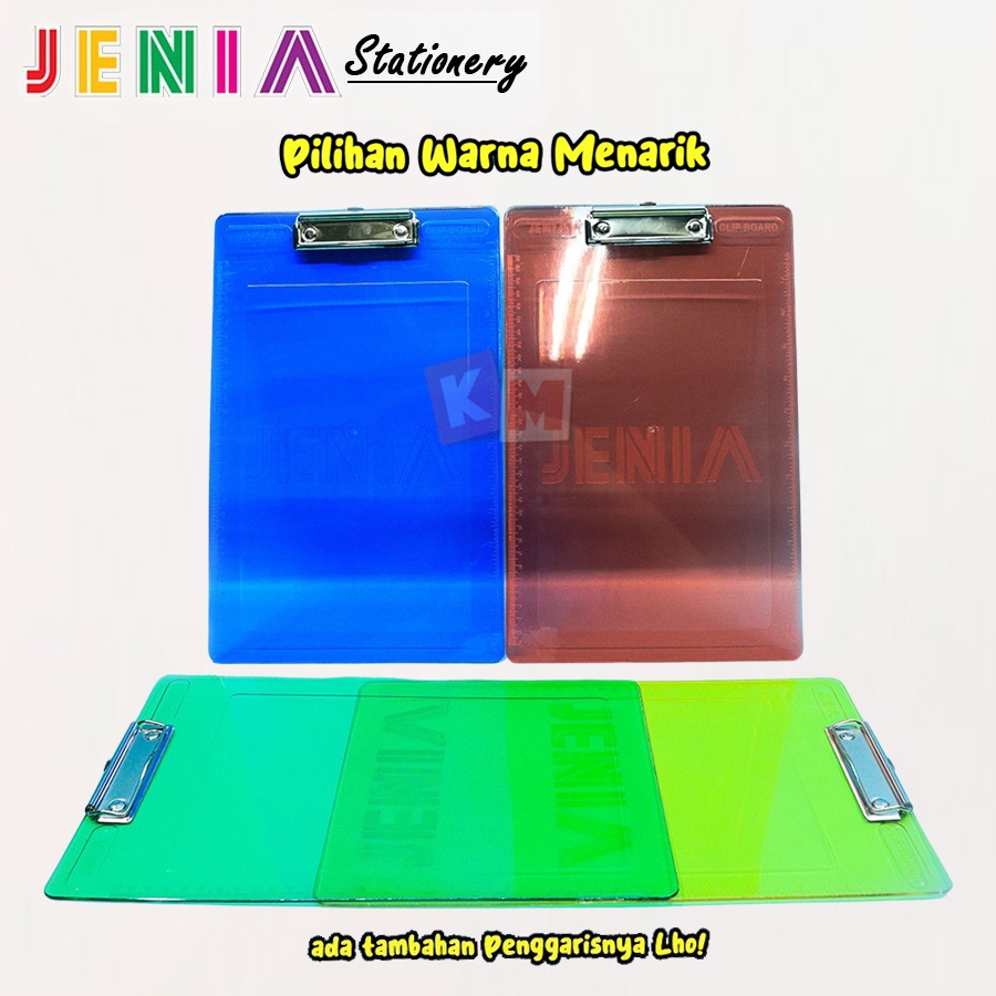 

Clipboard Papan Jalan Jenia F4 Folio Transparan Plastik Mika Alas Ujian