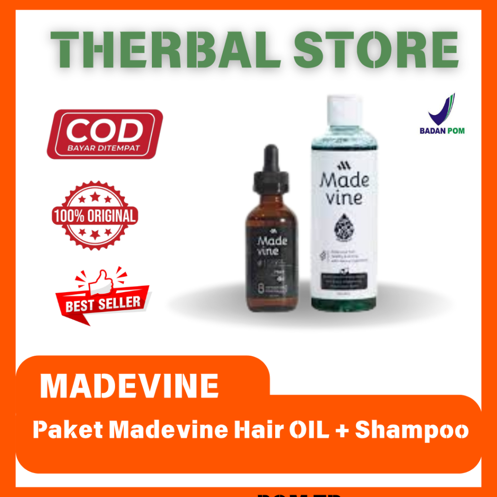 PAKET Madevine Shampoo Dan Madevine Hair Oil Penyubur Rambut Alami Pria Dan Wanita
