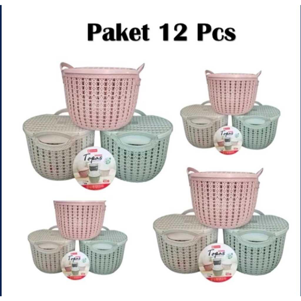 12PCS - KERANJANG TOPAS SERBAGUNA WARNA MIX + TUTUP