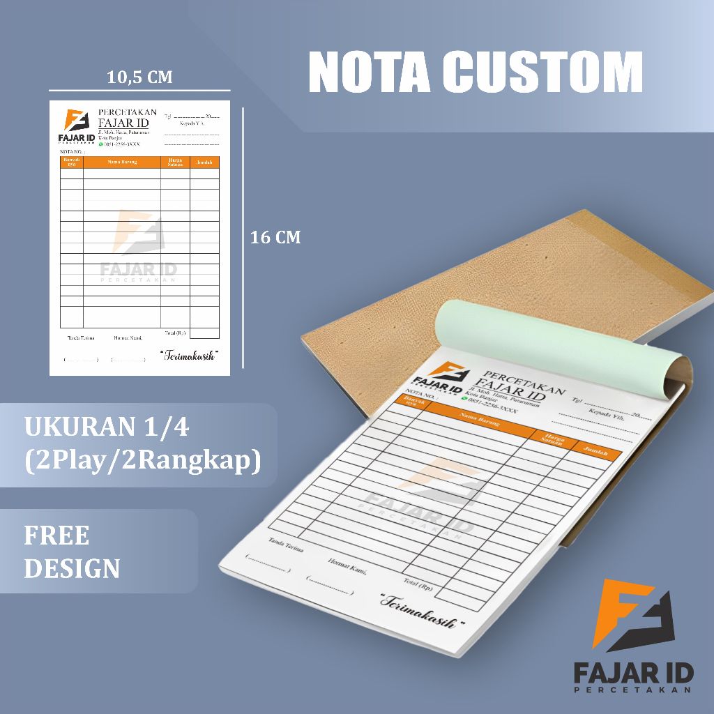 

ISI 40 BUKU/NOTA NCR 1 RIM 2 PLY UKURAN 1/4 Folio / NOTA TOKO KWITANSI SURAT JALAN Kwitansi Bon Invoice Form / Cetak Nota bon custom nama toko sendiri /NOTA OLSHOP NAMA SENDIRI