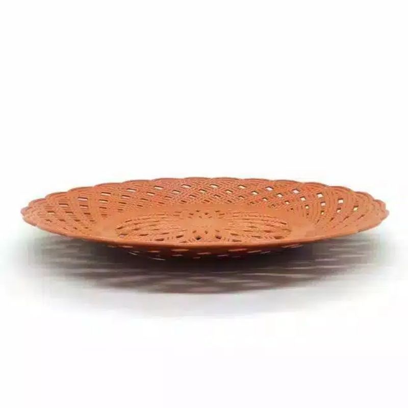 Piring Rotan Satuan Plastik Anyaman 1pcs Warna Merah Coklat Biru Hijau Tosca Ungu