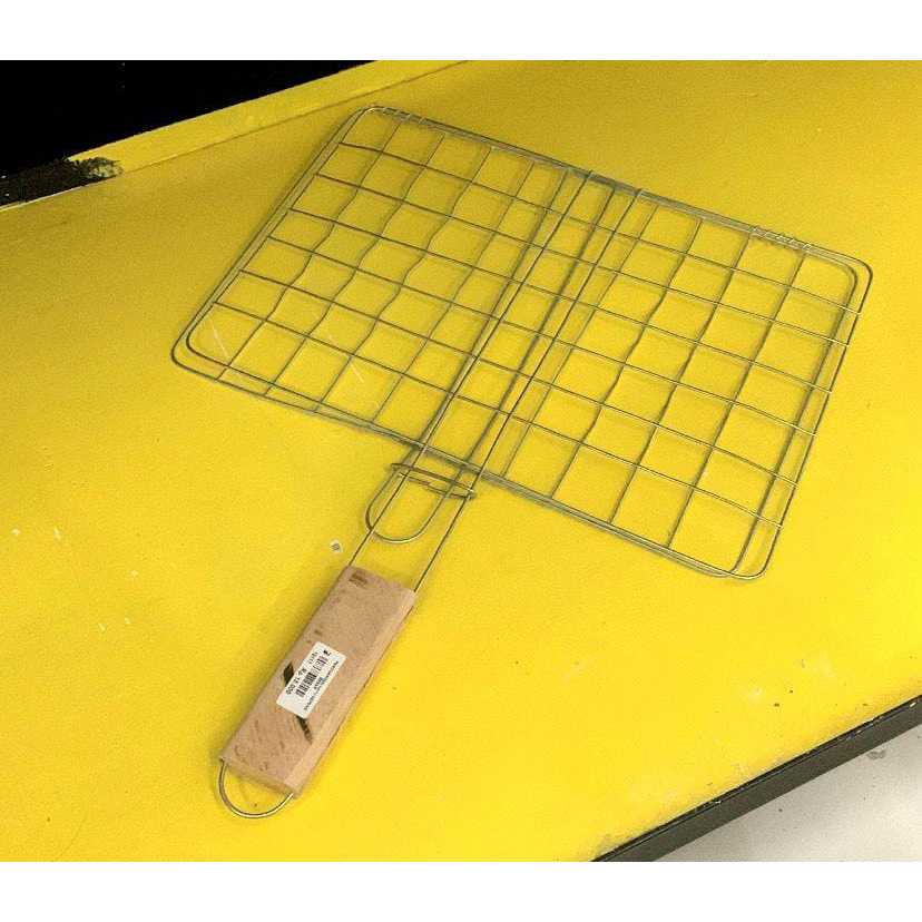 Panggangan Kayu Gepeng Besar | Jepitan bakar ikan ayam bakar panggangan kawat gagang kayu